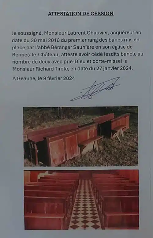 Bancs revendus à Monsieur Richard Tirole via Ebay le 27 janvier 2024