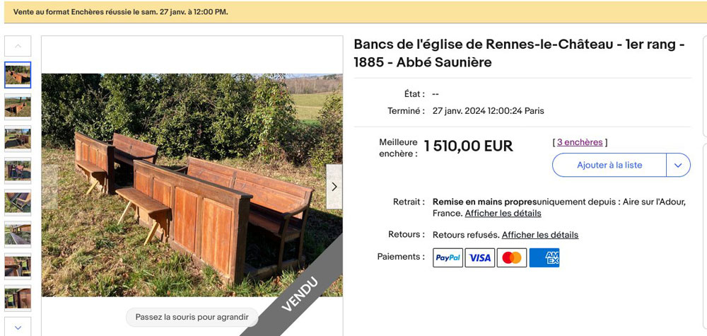 News : Les bancs de Saunière vendu !
