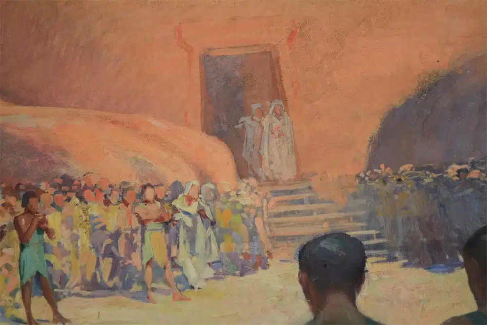 Une des photographies très précises des fresques du Hiéron, ici les "gardiens du seuils" entre les pattes du Sphinx, devant la porte ouverte sur les cryptes secrètes...