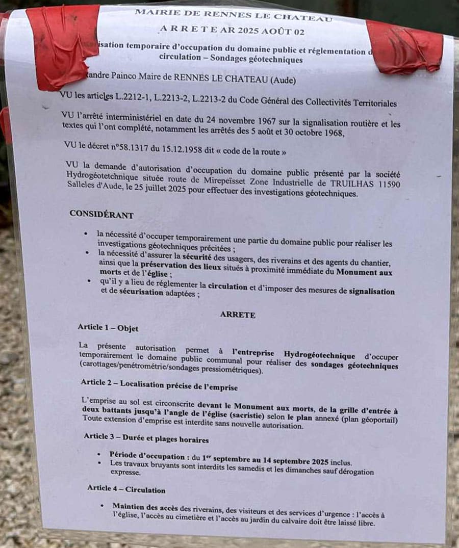 News : arrêté municipal sur les travaux au jardin du calvaire de Rennes-le-Château