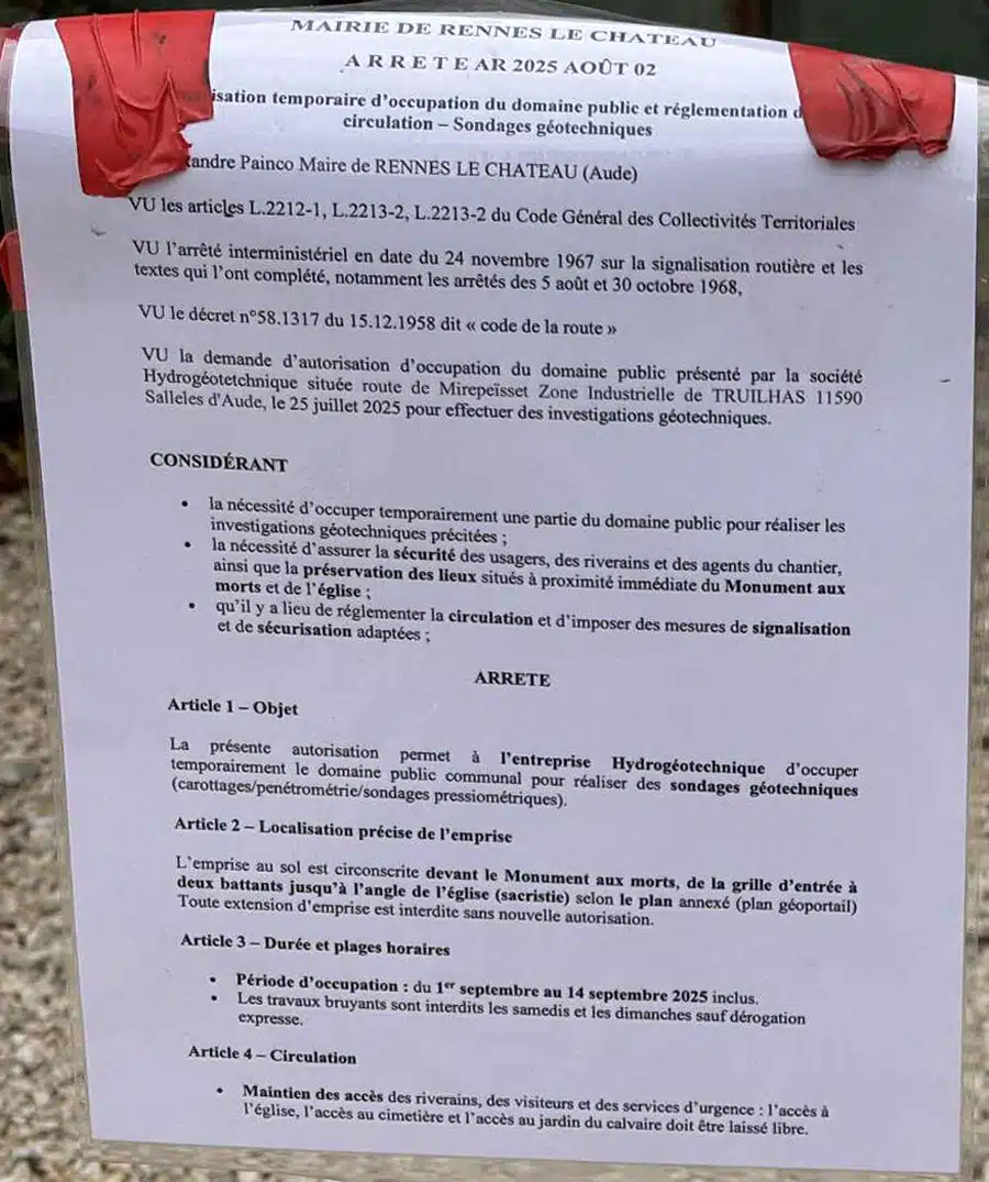 News : arrêté municipal sur les travaux au jardin du calvaire de Rennes-le-Château