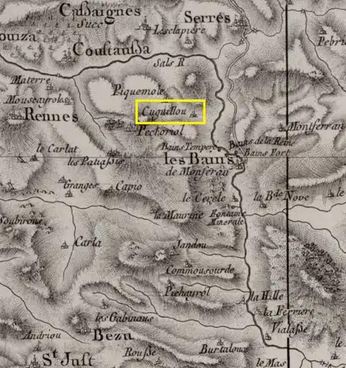 Carte du diocède d'Alet partie Les Bains de Monferrant