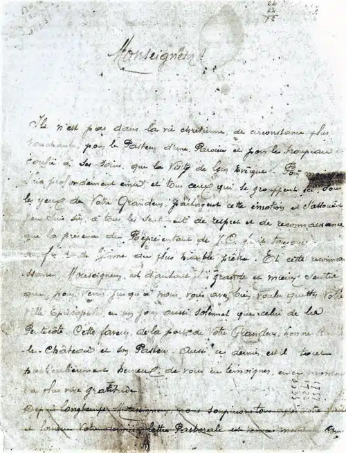 Brouillon de Bérenger Saunière pour la visite pastorale de Monseigneur Billard le 6 juin 1897