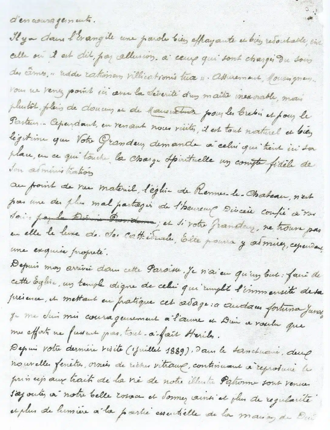Page 3 du brouillon de Bérenger Saunière pour la visite pastorale de Monseigneur Billard le 6 juin 1897
