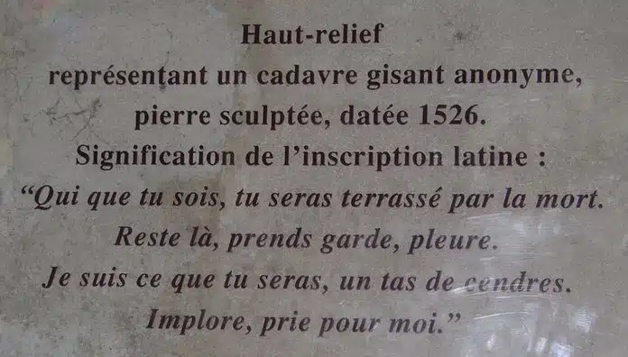Texte du transi de l'église saint Gervais et saint Protais de Gisors